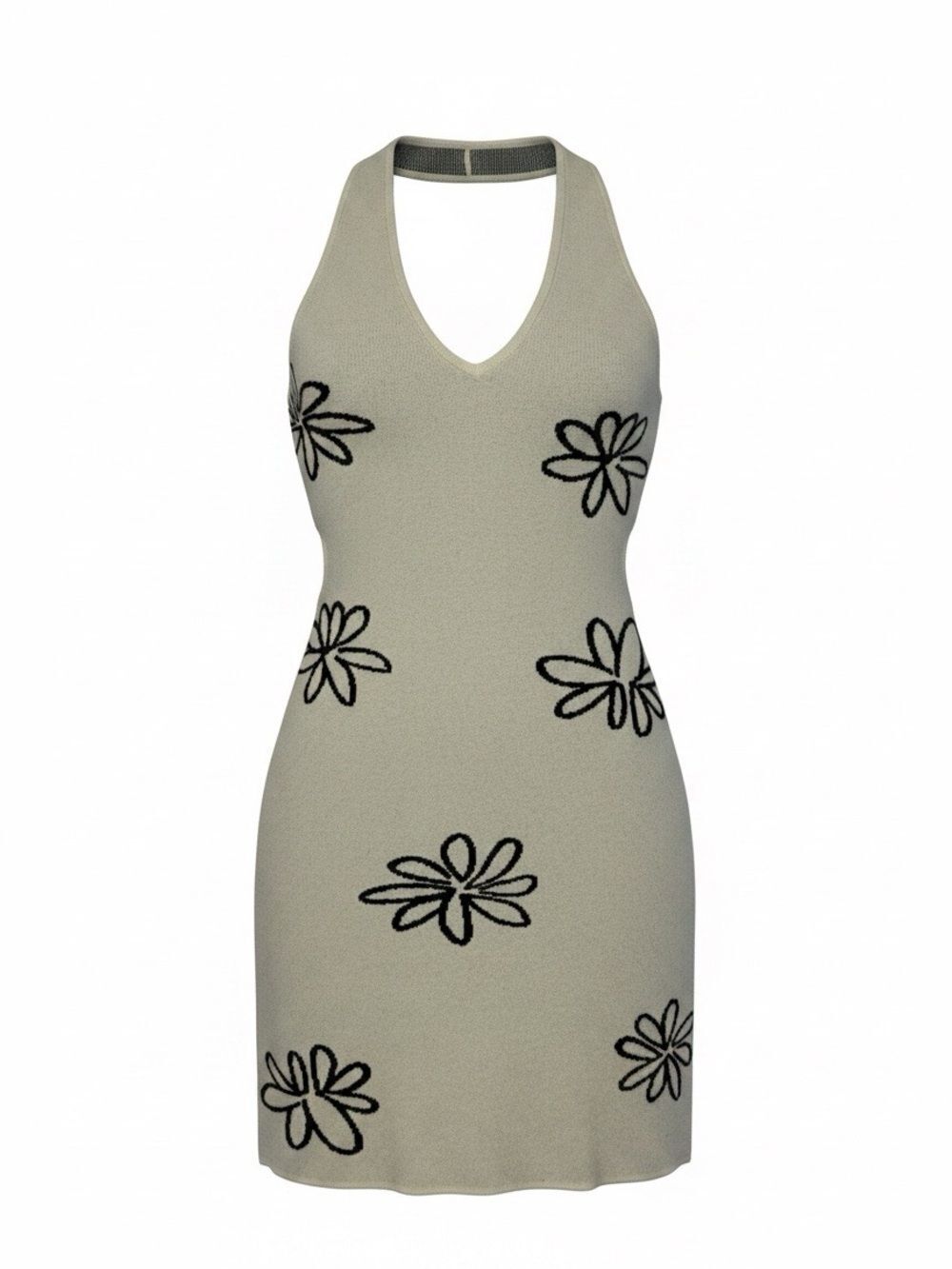 Altar'd State Cream & Black Floral Knit Halter Dress Size Medium